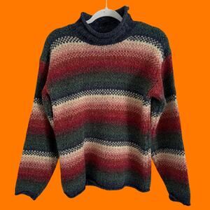 90's vintage striped knit slouchy turtleneck sweater MEDIUM